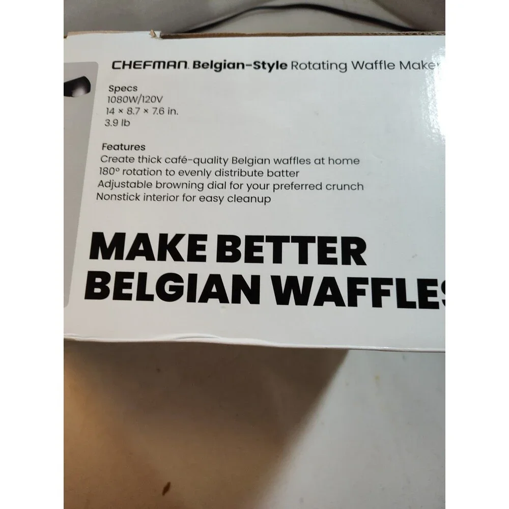 NIB Chefman Belgian Style Rotating Waffle Maker RJ04-V3 Stainless Steel (861)